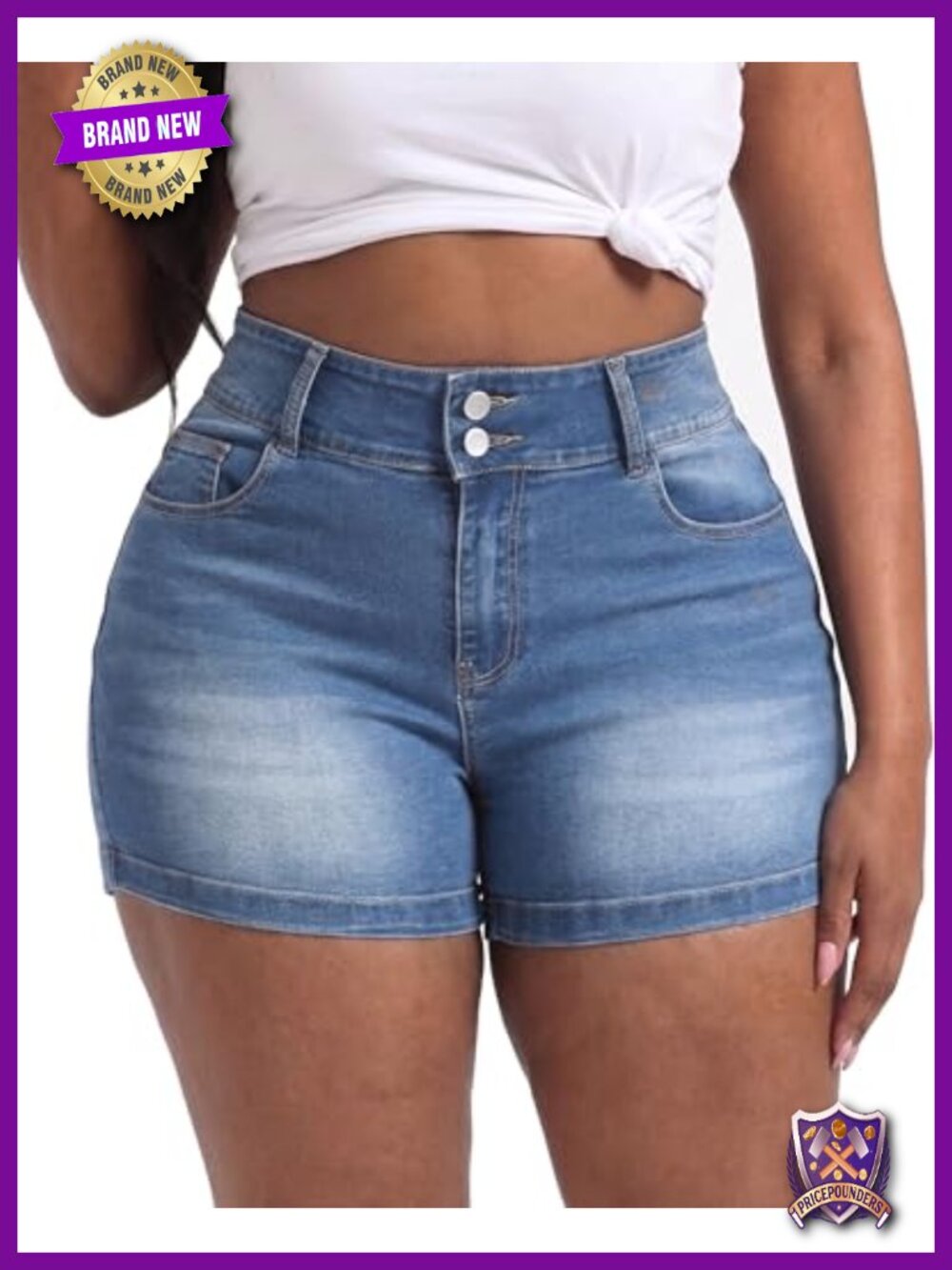 Plus Size Stretchy High Rise Denim Shorts Curvy Women 3.5 Inseam Jean Shorts